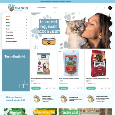Mancsmarket Unas webshop készítése, Sirius sablonra